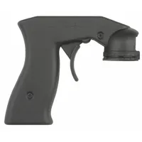 This black spray can grip attaches to standard aerosol spray cans to provide a comfortable handle, reducing hand fatigue during extended use. Suitable for painting and coating applications in maintenance, automotive, and facility tasks