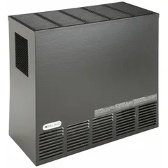 This freestanding vented gas floor heater operates on natural gas and features a solid face cabinet. It has a 3-inch vent diameter and overall dimensions of 21-1/2 inches high by 23 inches wide by 11 inches deep. A thermostat is not included. Suitable for supplemental heating in residential or light-commercial spaces where a floor-mounted unit is desired.