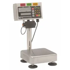This bench scale features a 9 7/8 in x 9 7/8 in stainless steel weighing surface and a column-mounted indicator for easy reading. It offers readability of 0.005 kg/1 g/0.01 lb and includes an RS-232 port for data transfer. The IP65 rating and stainless steel construction make it suitable for industrial weighing in environments where dust or water exposure may occur.