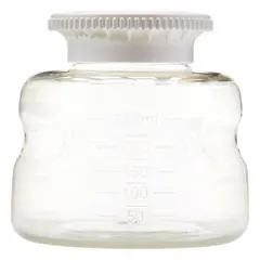 Plastic Lab Media Bottle, Polystyrene, 250 mL, Colorless, Graduated, Screw-On Closure