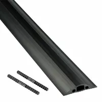 This PVC cable floor cover manages and protects cables in indoor high-traffic areas, reducing tripping hazards. It features a single channel accommodating cables up to 5/16 in diameter. Overall dimensions: 9/16 in height by 2 11/16 in width. Color: Black
