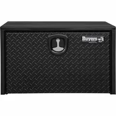 This single drop-down door box from BUYERS PRODUCTS is finished in gloss black and features a keyed lock for security. Designed for underbody mounting on trucks, it provides weather-resistant storage for tools, parts, or equipment in fleet and maintenance applications.