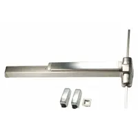 Stainless steel surface vertical rod exit device with touchbar style. Designed for commercial egress on doors up to 3 ft wide. ADA compliant for accessible push-pad operation. Suitable for schools, hospitals, and office buildings