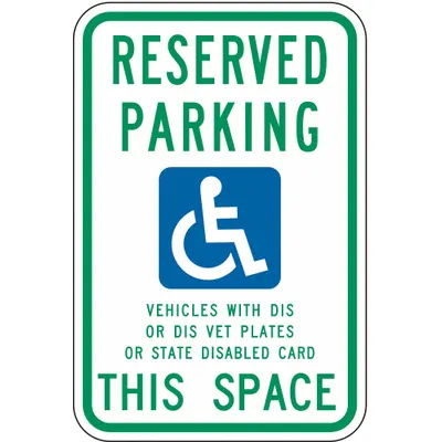 LYLE Rambu Parkir Disabilitas: Ukuran Rambu Nominal 18 in x 12 in, Aluminium, 0.063 in - Reserved Parking Vehicles With Dis Or Dis Vet Plates Or State Disabled Card This Space Signs (Wisconsin)