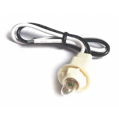 This automotive pigtail features two 18 AWG blunt-cut wires, each 9-1/2 inches long, with a 12-inch lead wire and two connectors. Used for electrical connections in vehicle lighting, sensors, and control circuits.