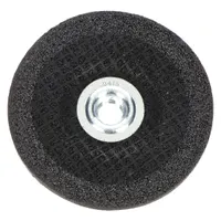 Type 27 depressed center grinding wheel with 24-grit zirconia alumina abrasive. Dimensions: 4-1/2" diameter, 1/4" thickness, 5/8"-11 arbor hole. For high-performance grinding on carbon and stainless steel. Suitable for weld preparation, beveling, and surface blending