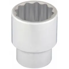 This 1" drive hand socket features a 2-1/8" socket size with a 12-point standard configuration. Constructed from chrome, it is suited for heavy-duty fastening and loosening of SAE hex fasteners in automotive, industrial, and construction applications.