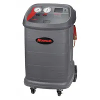 This machine recovers, recycles, and recharges R-12 and R-134a refrigerants from diesel vehicle AC systems. It meets SAE J2788 standards and features a graphical color display. Requires an external tank