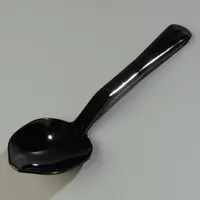 This CARLISLE serving spoon is made of black polycarbonate with an overall length of 11 inches and a capacity of 1.5 oz. It is NSF certified for food safety. Suitable for portioning and serving food in commercial kitchens, cafeterias, and foodservice operations