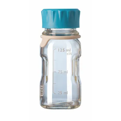 Botol Media DURAN: 125 mL, Sekrup, GL45, 124 mm, Tidak Berwarna, Tutup Termasuk - Glass Lab Media Bottles