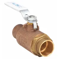 Bronze straight ball valve with sweat x sweat connections and lever handle. Standard port design for on/off flow control in plumbing and HVAC systems. Suitable for copper piping installations requiring quarter-turn operation