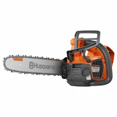 Top-handle battery-powered chainsaw with a 16-inch bar length, 40 V motor, and 40 cc equivalent power. Features automatic chain oiler for consistent lubrication. Suitable for tree care, pruning, and cutting in confined spaces.