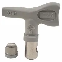 This GRACO airless spray gun tip has a 0.025 in orifice and is gray in color. It is designed for use with XTR series spray guns and is compatible with model XHD001. Typical applications include applying paints, lacquers, and other coatings in industrial finishing, construction, and maintenance tasks