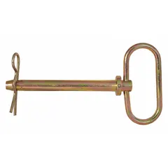 This cotter pin is made from carbon steel with a yellow zinc plated finish. It has an overall length of 2 3/4 in and a usable length of 2 3/4 in. Commonly used to secure pins in towing and agricultural equipment, it includes the cotter pin itself.