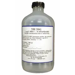 Lab-grade ammonium standard for calibrating ion-specific meters. Supplied as a 500 mL solution with a concentration of 100 mg/L. Used in water quality testing to establish accurate ammonium measurement references.