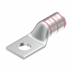 Copper one-hole compression lug for terminating 1/0 AWG solid or stranded copper wire to a 3/8 in stud. Provides a low-resistance connection in power distribution, panel building, and heavy equipment applications.