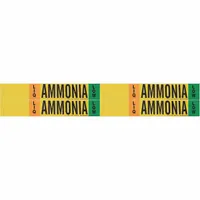 This ammonia pipe marker is designed for low-pressure LIQ-phase lines in industrial refrigeration systems. It fits pipe outer diameters from 3/4 to 2-3/8 inches and comes in a pack of 4 markers without arrows. The adhesive-backed markers provide clear identification to help comply with IIAR labeling standards