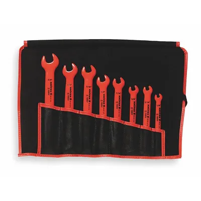 KNIPEX Set Kunci Pas Ujung Terbuka: Plastik, Krom, 8 Alat, Kisaran Ukuran Kepala 8 mm hingga 24 mm - Metric, Single End, Open End Wrench Sets