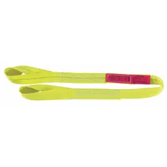 This LIFT-ALL web sling is a single-ply polyester twisted-eye sling with a 4 ft length and a vertical hitch capacity of 9,600 lb. It is designed for lifting and rigging applications where a flexible, non-marring lifting medium is required. The sling includes a standard identification tag.