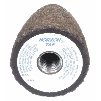 NORTON Kerucut Gerinda: Tipe 16, 2" x 3" x 5/8"-11, Zirconia Alumina, 20 Grit, NorZon Plus 4NZ ZA - High-Performance Grinding Cones & Plugs for Stainless Steel & Nickel Alloys