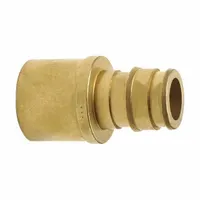 This UPONOR expansion brass barbed tube fitting features a barbed x cup connection type with a 3/4 in ID x 3/4 in pipe size. Constructed from brass/copper, it uses an expansion PEX connection method. Commonly used in plumbing and hydronic heating systems for connecting PEX tubing to copper or brass piping