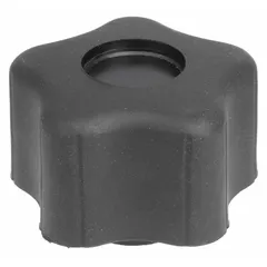 This 5-arm knob features a plastic body with a steel thread insert for corrosion resistance. It has a 1.58 in diameter and a 5/16"-18 threaded hole. Commonly used for manual adjustment, clamping, and positioning on industrial machinery, jigs, and fixtures.