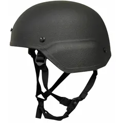 Level IIIA high cut helmet constructed from aramid material in black. Includes a suspension system for fit and comfort. Rated Level IIIA for ballistic protection. Suitable for tactical and security applications.