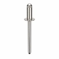 Domed-head blind rivet with 0.183" diameter and 1.726" overall length. Body length is 27/64 in, overall length 1 23/32 in. Supplied in a 500-piece pack. Used for fastening materials where only one-sided access is available, such as sheet metal assembly and industrial fabrication.