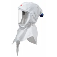 Universal-size double bib hood for use with supplied-air respirator (SAR) systems. Provides a protective barrier for the head and neck during painting and spraying operations. Compatible with 3M PAPR or SAR systems