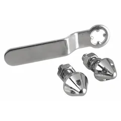 Set of two stainless steel fasteners designed to secure license plates to vehicles, reducing the risk of theft. The corrosion-resistant stainless steel construction ensures long-term performance in outdoor and road environments. Suitable for automotive, fleet, and municipal applications requiring secure plate mounting.