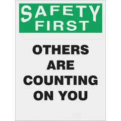 This 22 in x 17 in plastic poster features a clear film laminate protective coating and is printed in English. It is designed for use in industrial facilities, warehouses, and manufacturing plants to promote workplace safety and personal accountability. The poster does not include a frame and does not have a write-on surface.