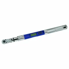 This flex-head, ratcheting electronic torque wrench features an LCD screen and measures torque in foot-pounds, inch-pounds, and newton-meters. It covers a range of 7 N-m to 135 N-m. Suitable for precision fastening in maintenance, repair, and assembly tasks where access to confined spaces is required.