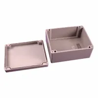 Polyester enclosure with a solid cover secured by screws. Rated NEMA 4/4X for protection against water, dust, and corrosion. Measures 7 in x 9 in x 5 in. Knockouts are not included. Suitable for housing electrical and electronic components in indoor or outdoor environments