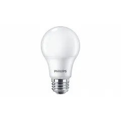 This PHILIPS LED lamp features an A19 shape with a frosted finish, providing soft, even illumination. It operates at 9 watts with a color temperature of 5000K and uses a medium screw (E26) base. Suitable for general indoor lighting in residential and commercial settings, including lamps, ceiling fixtures, and enclosed luminaires.