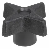 This 4-arm knob features a 1.75-inch diameter, plastic construction with a steel threaded insert, and a 1/4"-20 thread size. It is used for manual clamping, positioning, and adjustment on industrial machinery, jigs, and fixtures, providing a secure grip for frequent hand-tightening applications