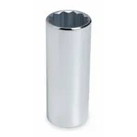 This 3/8" drive hand socket features an 11/32" socket size with a 12-point deep profile, suitable for accessing recessed or extended fasteners. Constructed from chrome, it offers corrosion resistance for general mechanical and automotive tasks