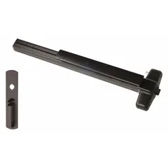 This rim-type exit device features a touchbar and thumbpiece pull trim in a bronze finish. Designed for doors up to 3 ft wide, it is ADA compliant for accessible egress in commercial applications.