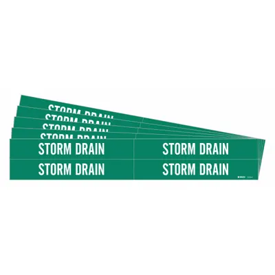 BRADY Penanda Pipa: Saluran Air Hujan, Hijau, Putih, Cocok untuk Pipa OD 3/4 hingga 2 3/8 in - Storm Drain Adhesive Pipe Markers