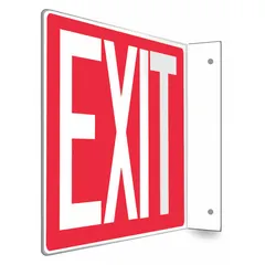 Non-illuminated exit sign with nominal size 8 in x 12 in, printed on two sides for visibility from multiple directions. Features mounting holes for permanent installation in corridors or above doorways. Constructed of PETG, not retroreflective and does not glow in the dark, suitable for well-lit environments requiring clear exit identification.