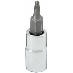 Square bit socket with a fixed insert design, featuring a square tip with R0 size. Overall length of 1-1/2 inches. Used for driving square-recess fasteners in assembly and maintenance tasks.