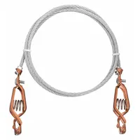 Terminated bonding and grounding wire with two alligator clips (5/8 in clamp opening). 3 ft length, uninsulated bare galvanized steel conductor. Used for temporary grounding and bonding in industrial settings to provide a safe path for electrical current during maintenance or construction