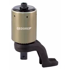 This mountable torque multiplier features a 1:16 gear ratio, with a maximum rated input of 220 ft-lb and a 1 in male output square drive. It is used for high-torque bolting applications such as heavy equipment assembly and structural steel erection, enabling precise torque output without a power tool.