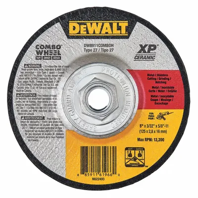 Roda Potong Pusat Cekung DEWALT: Tipe 27, 5" x 3/32" x 5/8"-11, Keramik - Cool-Cutting Cut-Off Wheels for Carbon & Stainless Steel