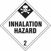 This placard is used to identify containers holding Class 2 gases that pose an inhalation hazard. It measures 10 3/4 inches by 10 3/4 inches and is sold in a pack of 10. The placard displays the message 'Inhalation Hazard' for compliant labeling during transport and storage