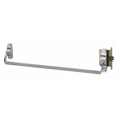 This VON DUPRIN mortise exit device features a crossbar push pad and thumbpiece pull outside trim. It is ADA compliant and suitable for commercial doors up to 44 inches wide, providing safe egress in public buildings.