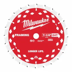 Circular saw blade with 7-1/4 in diameter, 24 teeth, 0.06 in cut width, and 5/8 in arbor. Designed for cutting wet lumber in construction, framing, and demolition applications.