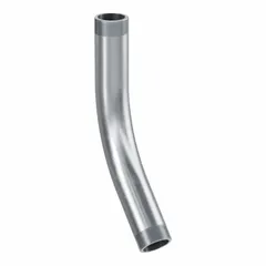 This 45° aluminum elbow is used to change the direction of rigid metal conduit (RMC) runs in electrical installations. It features NPT threads and complies with UL 6A and ANSI C80.5 standards. Overall length is 15 11/16 inches.
