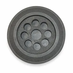 Graphite rupture disc with a burst pressure of 30 psig, compatible with 2-inch pipe size. Overall diameter of 3 9/10 inches. Used for overpressure protection in industrial piping systems, such as chemical processing, oil and gas, and pharmaceutical manufacturing.