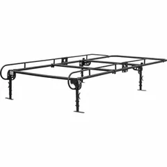 This adjustable steel ladder rack is designed for mounting on truck beds to transport ladders, pipes, and long materials. With a width of 66 inches, height of 27.9 inches, and length of 15-1/2 inches, it features a black finish and a maximum load capacity of 1,000 lb.