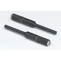Unslotted expander drum for spiral bands, 1/4 in diameter, 1/2 in width, with a 1/8 in straight-shank. Used in industrial finishing and deburring applications, mounted on a rotary tool for sanding, polishing, or contouring surfaces.